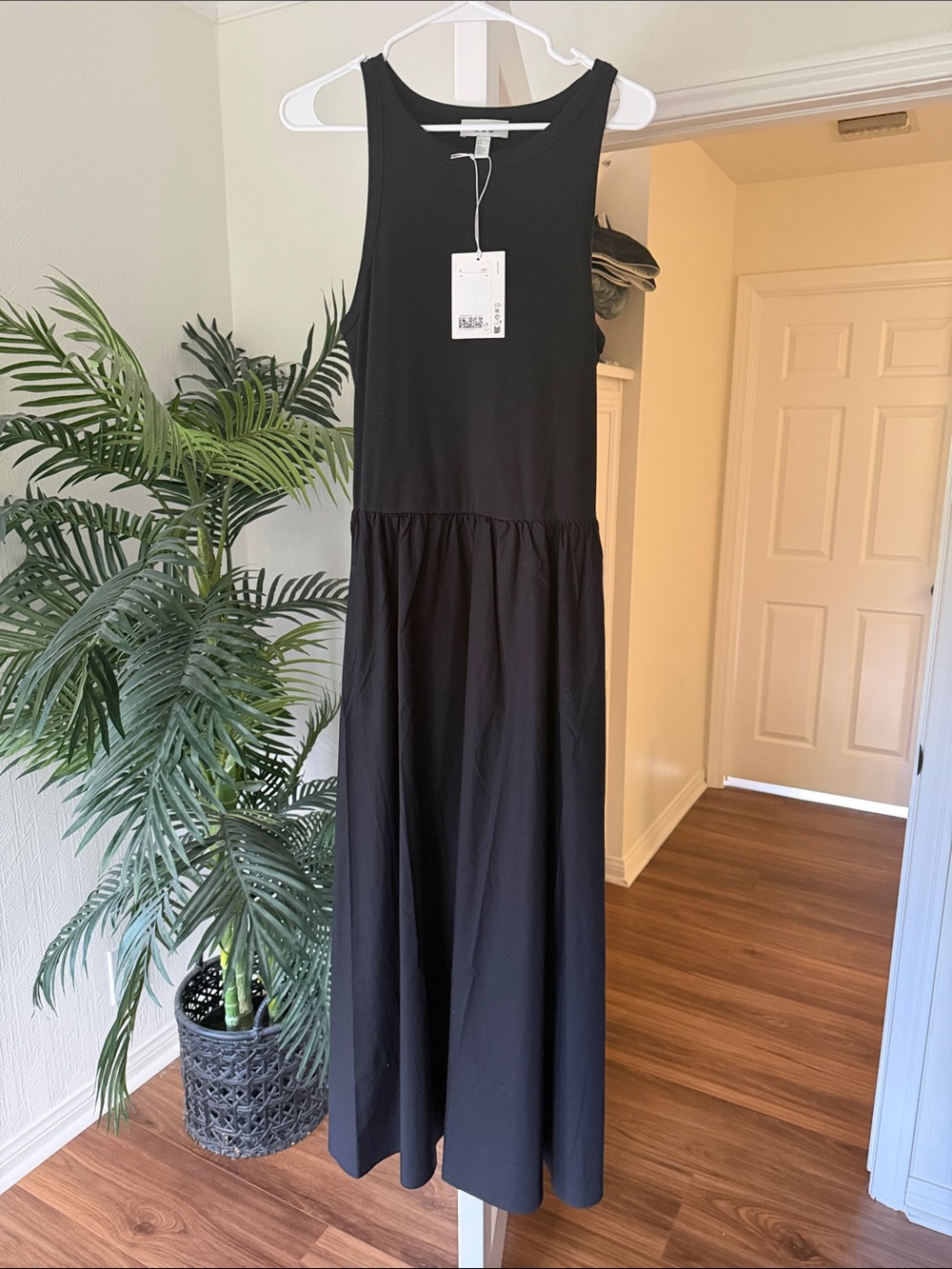 COS Black Sleeveless Maxi Dress with Gathered Waist Seam